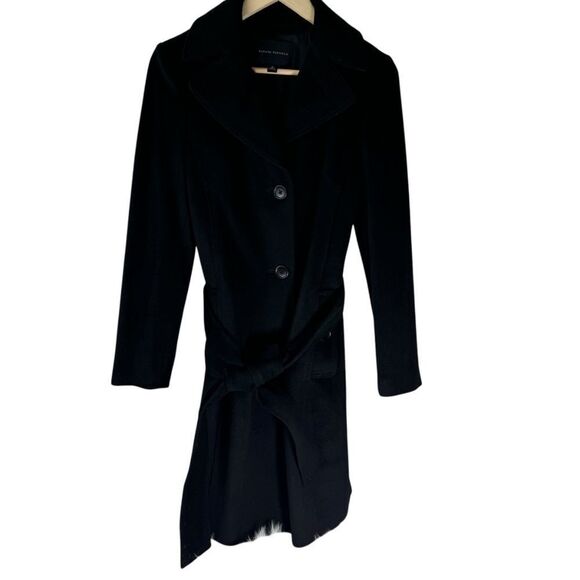 Banana Republic Black Wool Blend Trench Style Kick Pleat Belted Coat Sz M - Picture 1 of 9